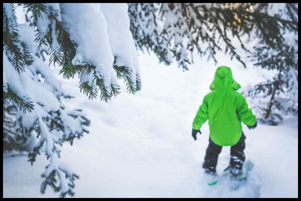 Kids Snowshoeing in snow